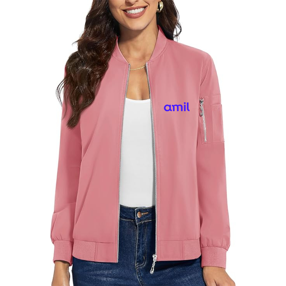 Women's Amil Premium Bomber Jacket with Polished Detailing and Functional Sleeve Pocket Modern Luxury Outerwear