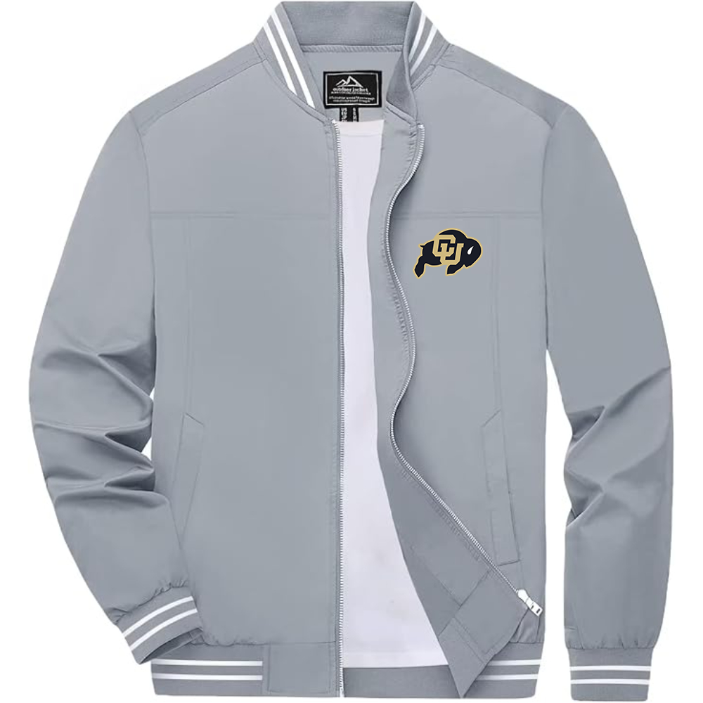 Men's Colorado Buffaloes Lightweight Zip-Up Bomber Jacket with Ribbed Collar and Cuffs Versatile Casual Outerwear
