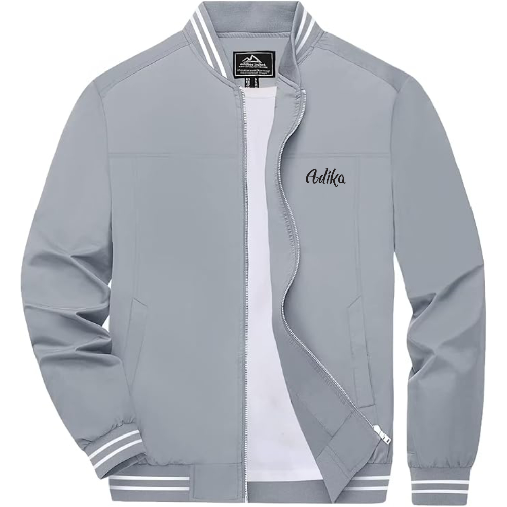 Men's Adika Lightweight Zip-Up Bomber Jacket with Ribbed Collar and Cuffs Versatile Casual Outerwear