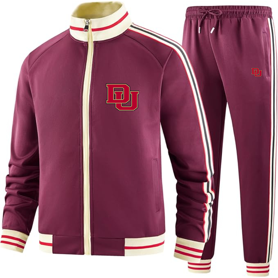 Men's Two Piece Denver Pioneers esigner Tracksuit with Bold Striped Accents and Zippered Front Elevated Athletic