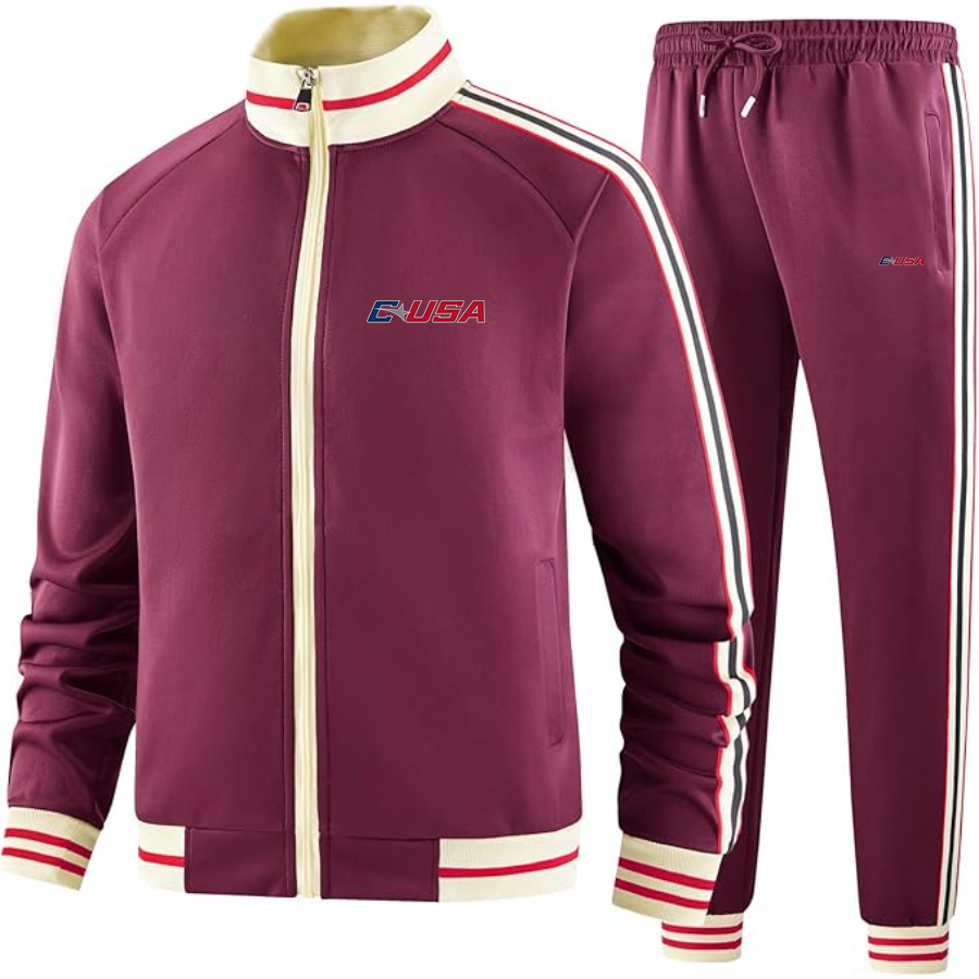 Men's Conference USAl Two Piece Designer Tracksuit with Bold Striped Accents and Zippered Front Elevated Athletic