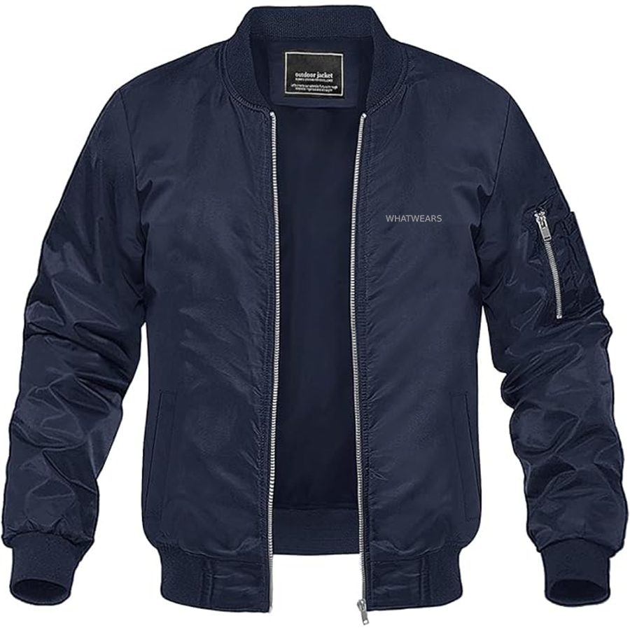 Men's WhatWears Logo Lightweight Bomber Jacket Windbreaker Softshell Varsity Jacket Coat