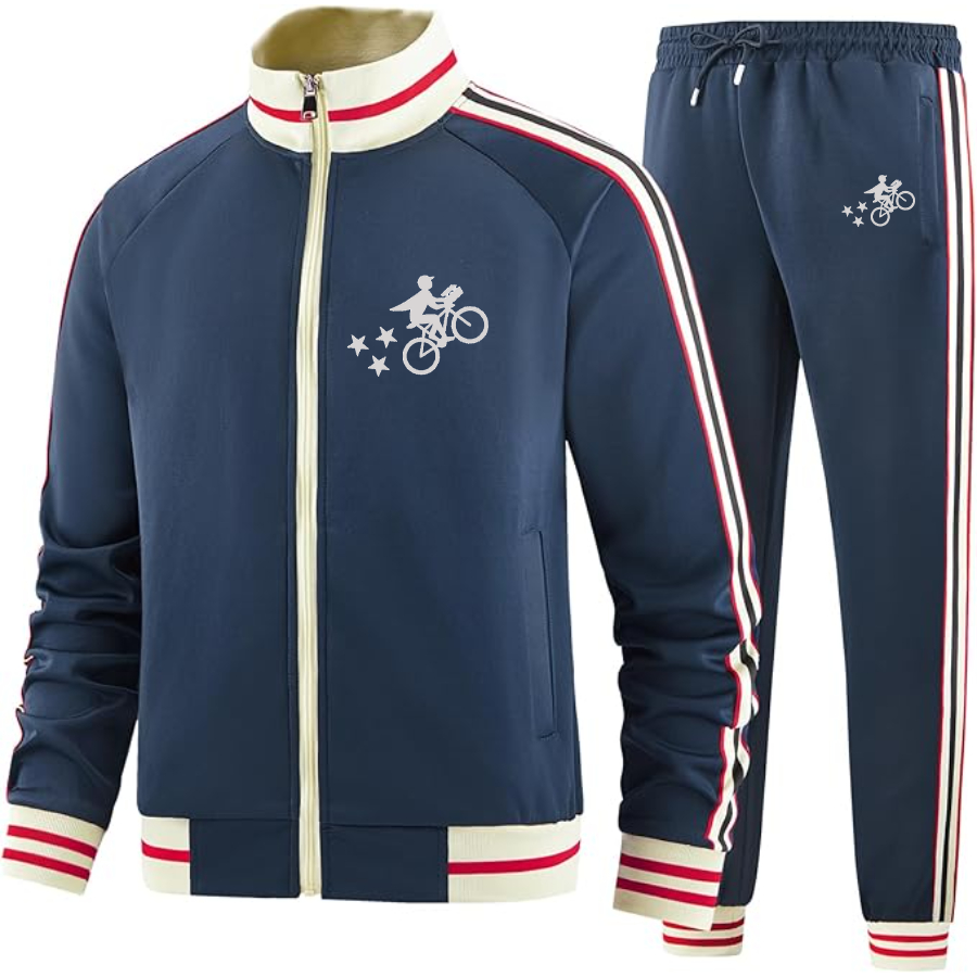Men's Postmates Bike Two Piece Designer Tracksuit with Bold Striped Accents and Zippered Front Elevated Athletic