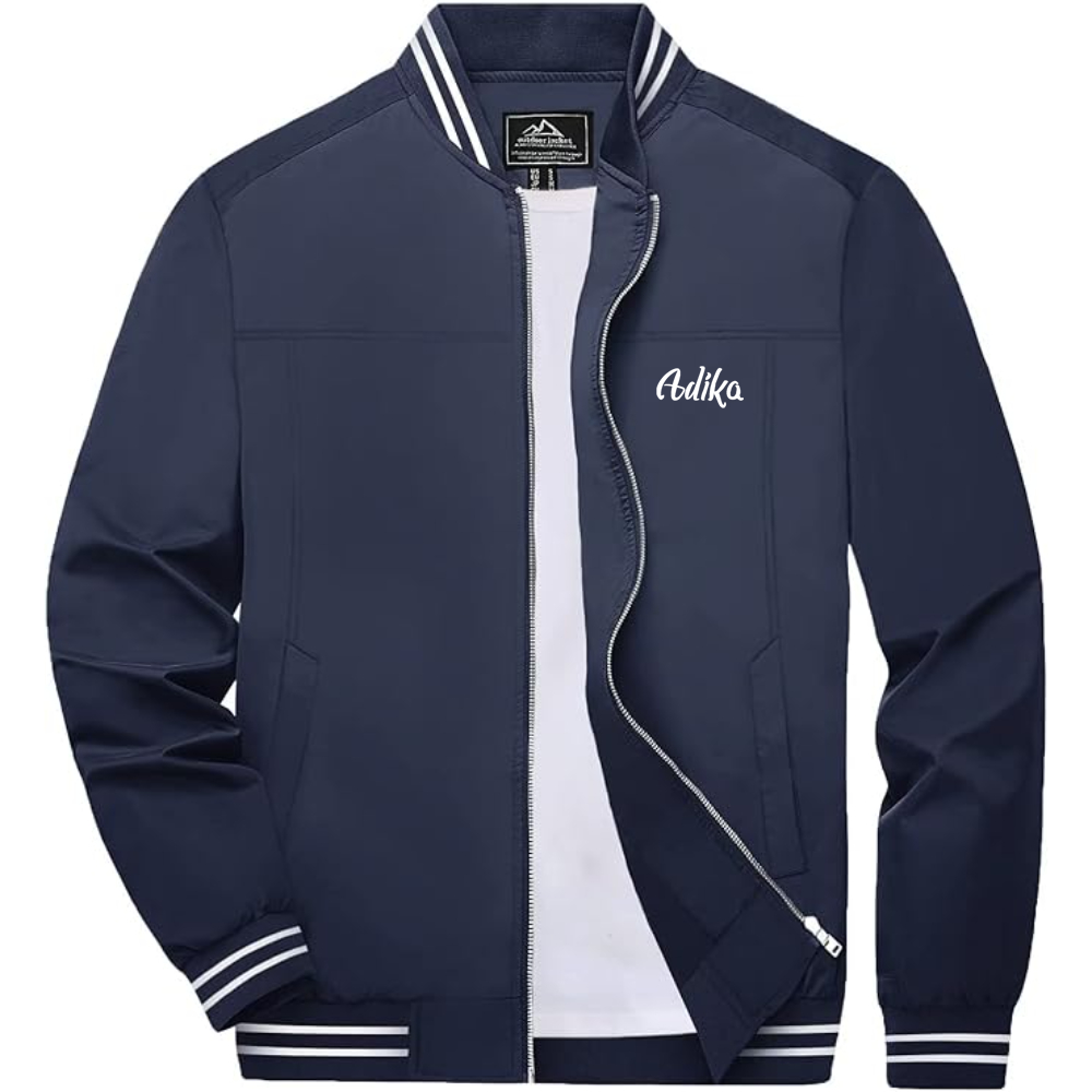 Men's Adika Lightweight Zip-Up Bomber Jacket with Ribbed Collar and Cuffs Versatile Casual Outerwear