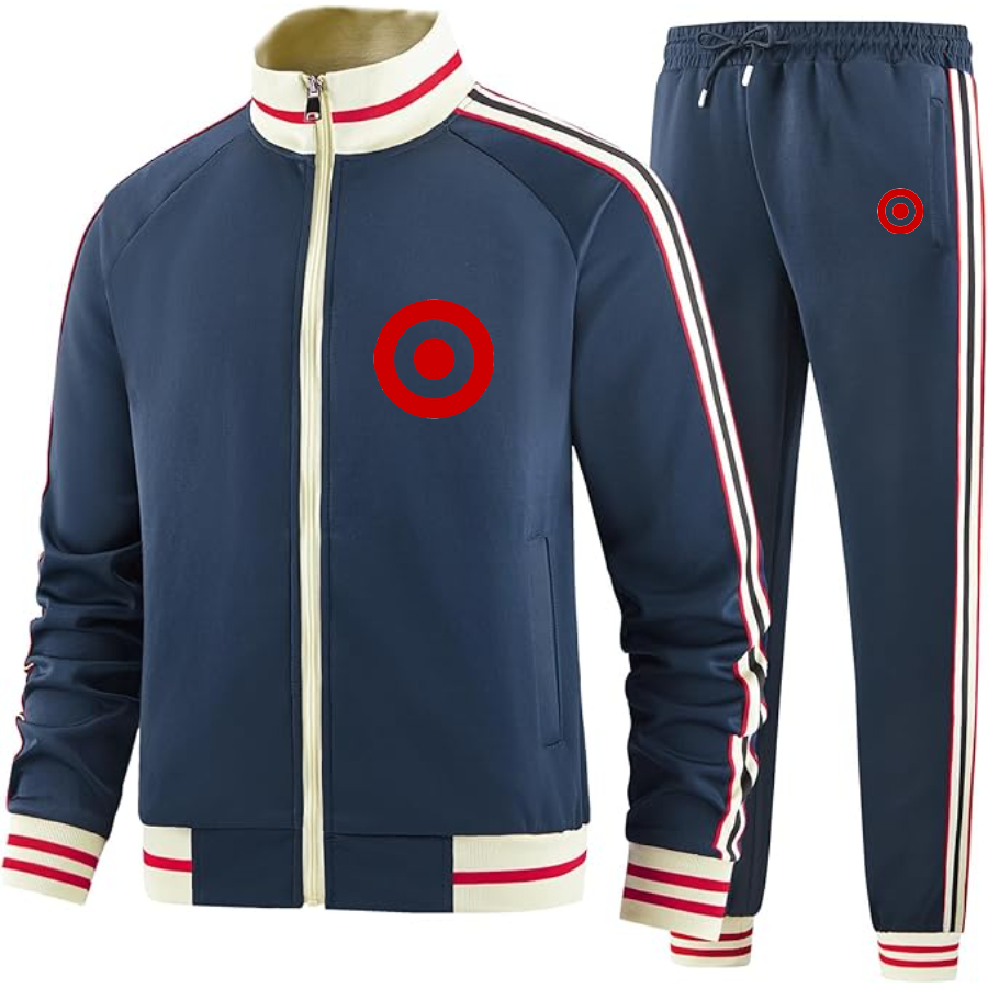 Men's Target Two Piece Designer Tracksuit with Bold Striped Accents and Zippered Front Elevated Athletic