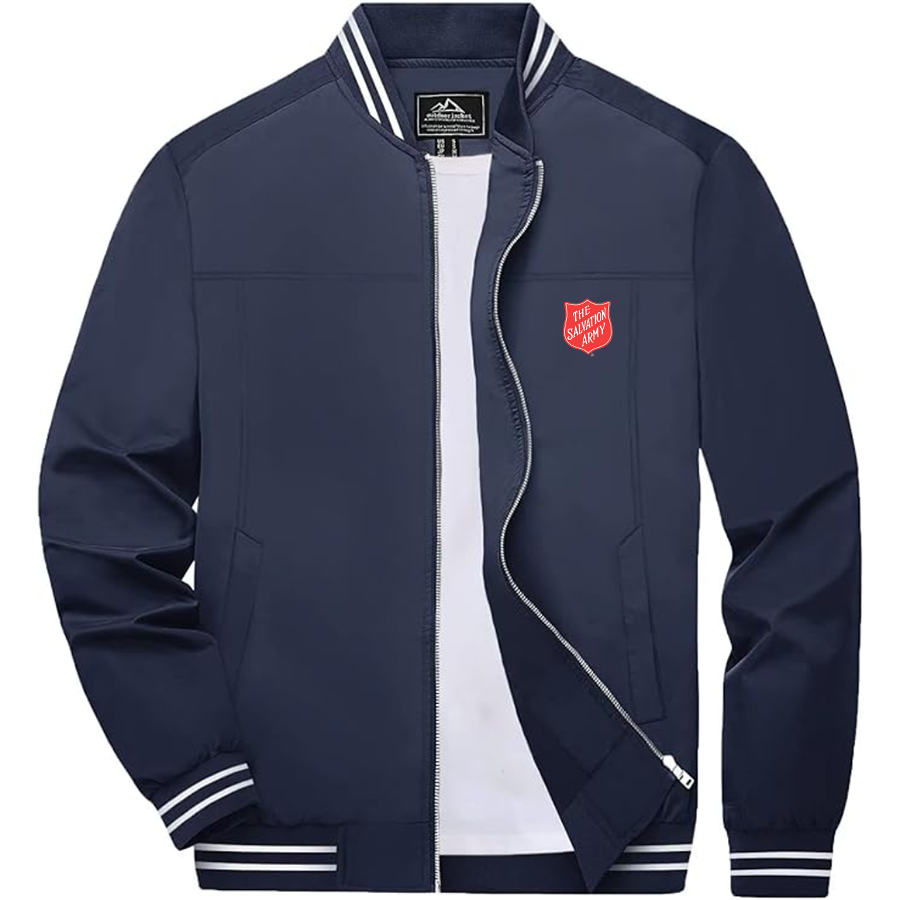 Men's The Salvation Army Lightweight Zip-Up Bomber Jacket with Ribbed Collar and Cuffs Versatile Casual Outerwear