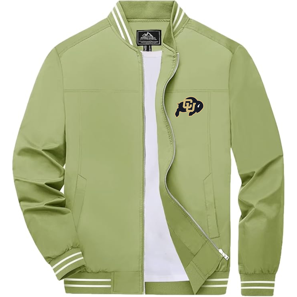 Men's Colorado Buffaloes Lightweight Zip-Up Bomber Jacket with Ribbed Collar and Cuffs Versatile Casual Outerwear