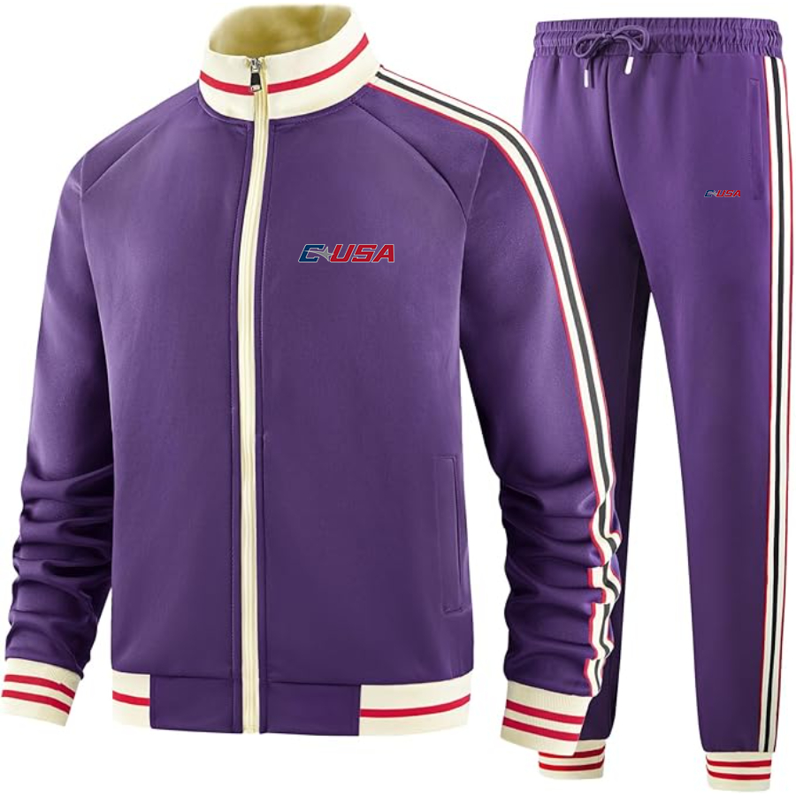 Men's Conference USAl Two Piece Designer Tracksuit with Bold Striped Accents and Zippered Front Elevated Athletic