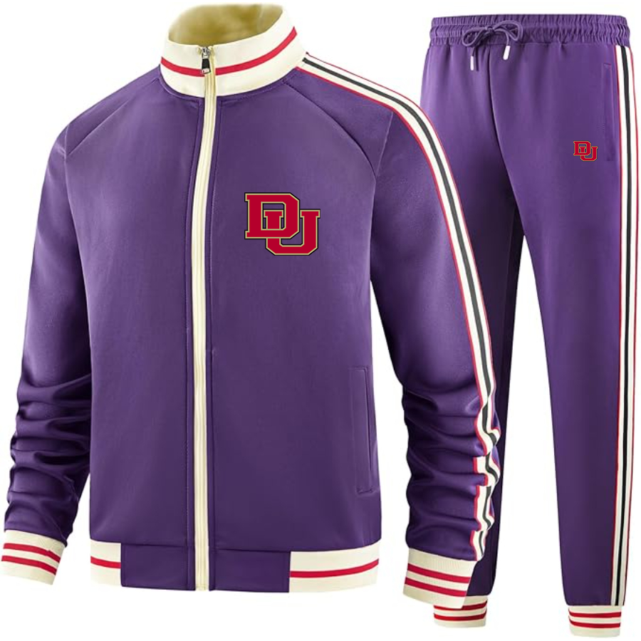 Men's Two Piece Denver Pioneers esigner Tracksuit with Bold Striped Accents and Zippered Front Elevated Athletic