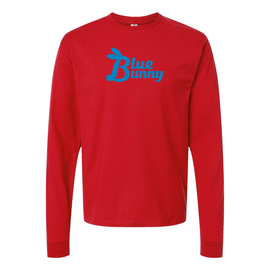 Men's Blue Bunny Logo Cotton Long Sleeve T-Shirt
