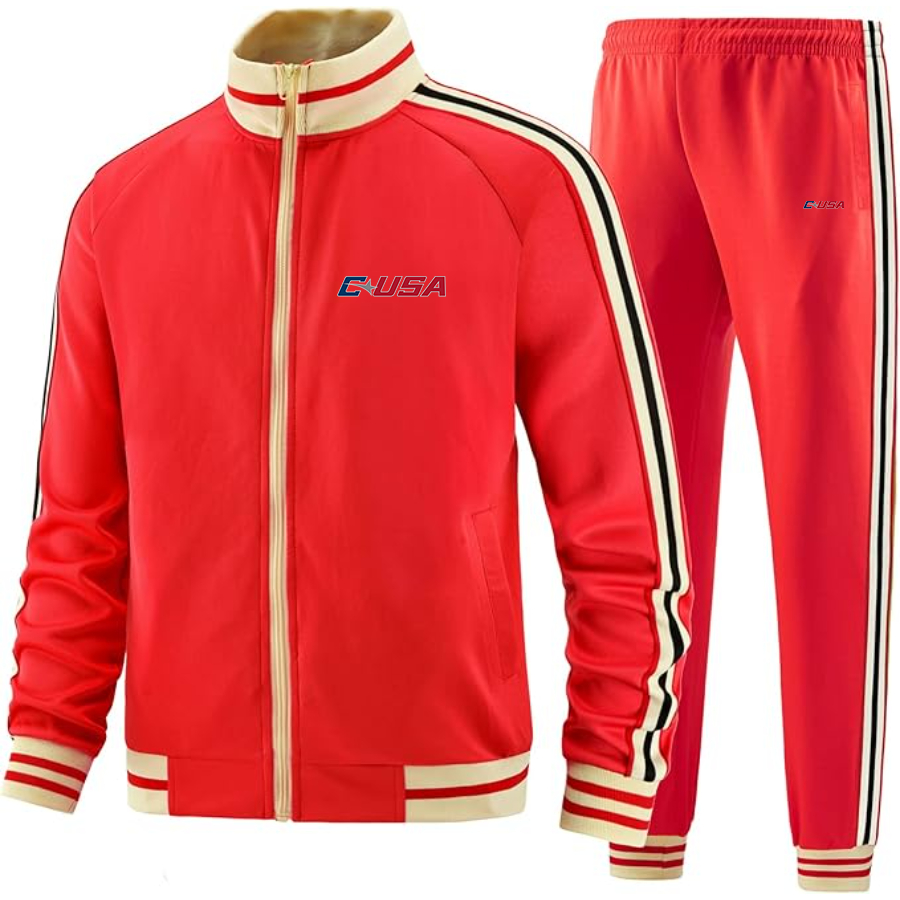 Men's Conference USAl Two Piece Designer Tracksuit with Bold Striped Accents and Zippered Front Elevated Athletic
