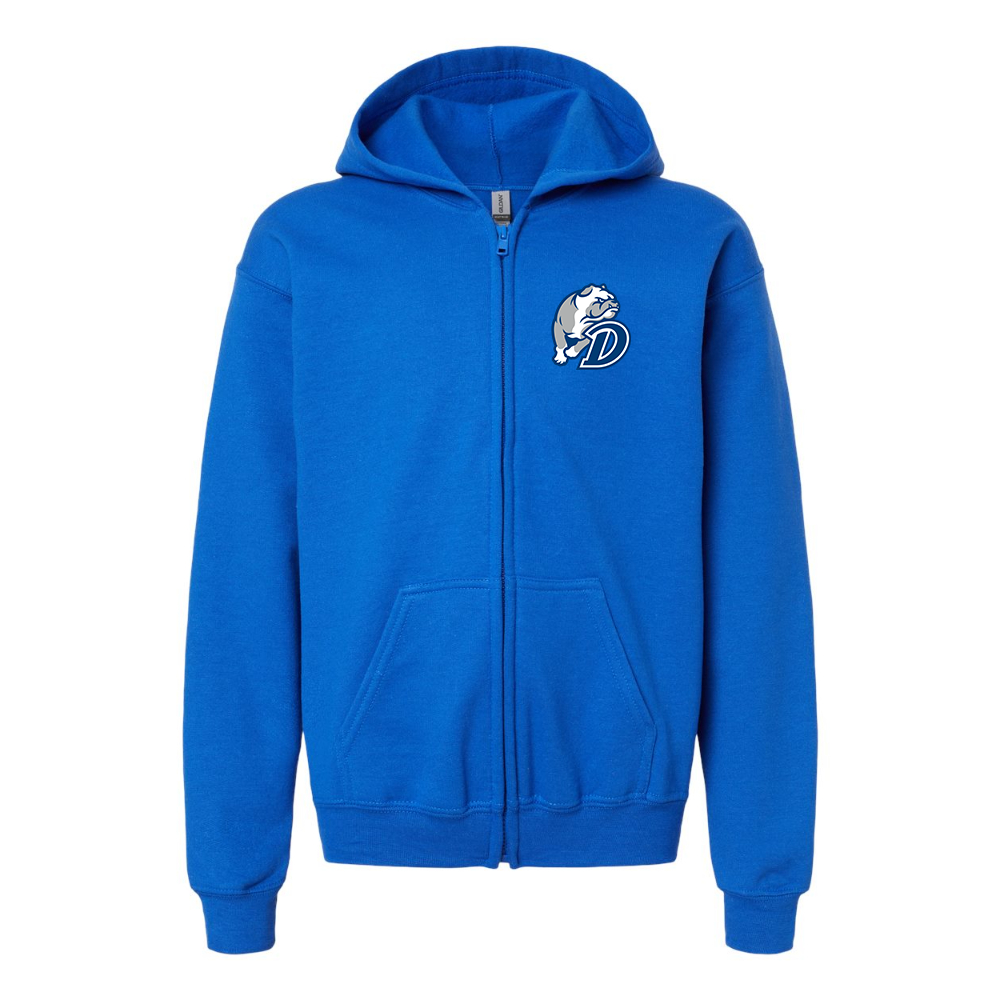 Youth Drake Bulldogs Gildan Heavy Blend Full Zip Hooded Sweatshirt