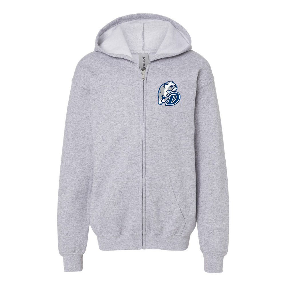 Youth Drake Bulldogs Gildan Heavy Blend Full Zip Hooded Sweatshirt