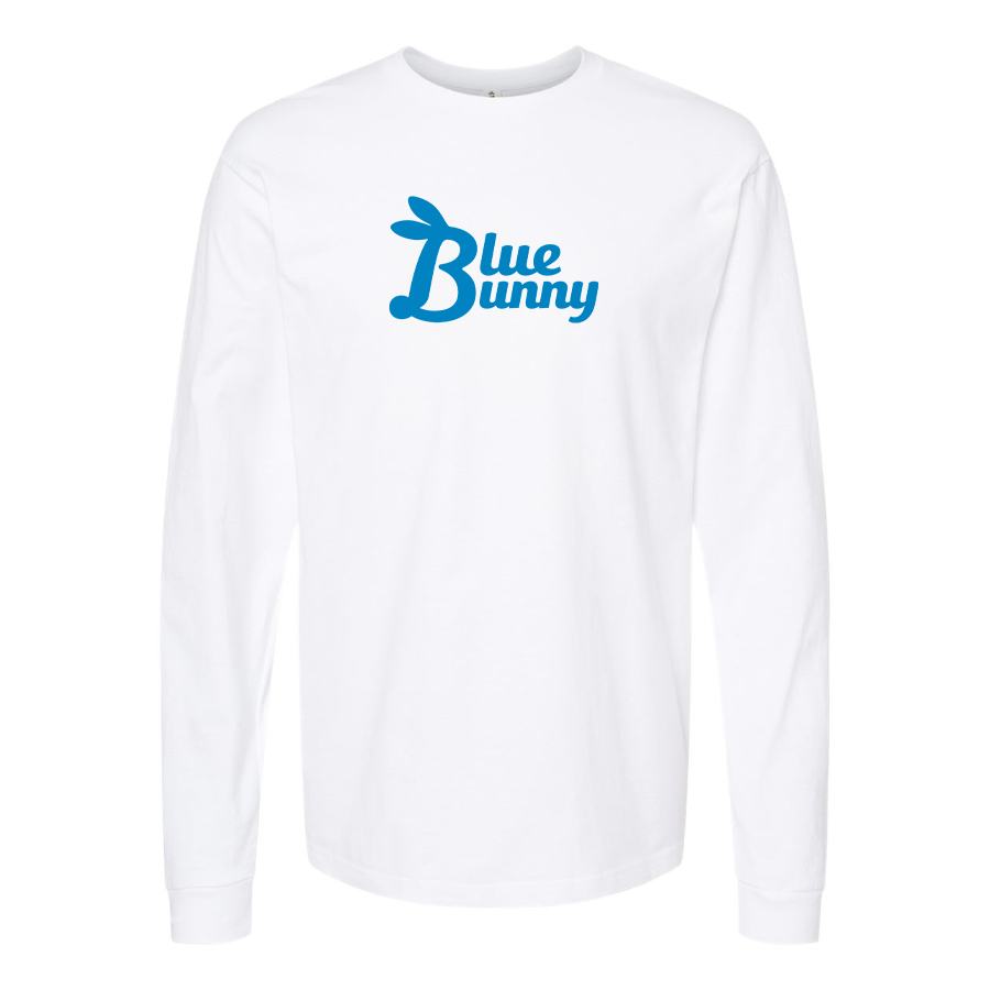Men's Blue Bunny Logo Cotton Long Sleeve T-Shirt