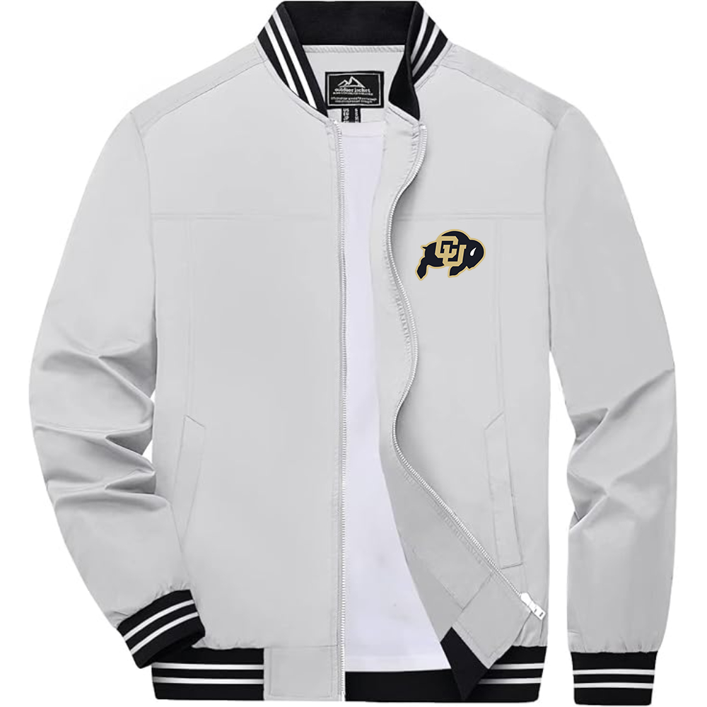 Men's Colorado Buffaloes Lightweight Zip-Up Bomber Jacket with Ribbed Collar and Cuffs Versatile Casual Outerwear
