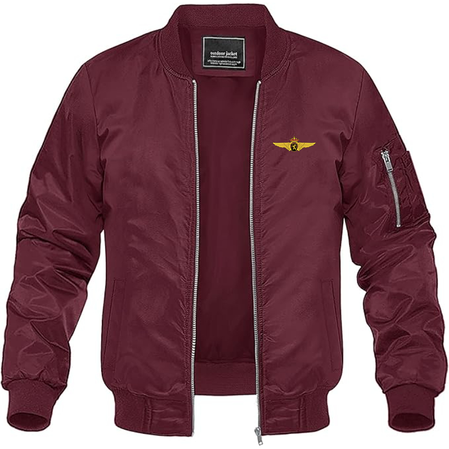 Men's Belgian Air Force Logo Lightweight Bomber Jacket Windbreaker Softshell Varsity Jacket Coat