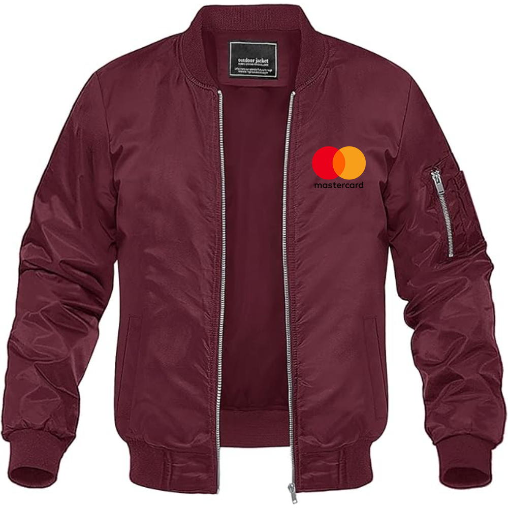 Men's Mastercard Logo Lightweight Bomber Jacket Windbreaker Softshell Varsity Jacket Coat