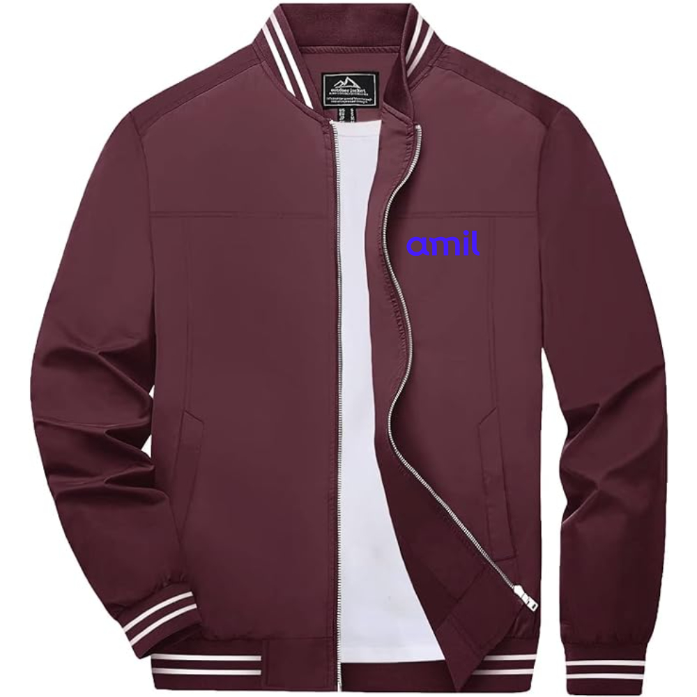Men's Amil Lightweight Zip-Up Bomber Jacket with Ribbed Collar and Cuffs Versatile Casual Outerwear
