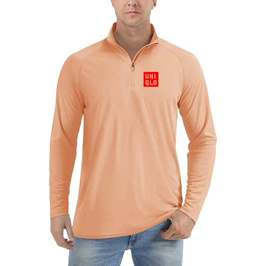 Men's Uniqlo Logo  Lightweight Quarter-Zip Athletic Shirt Long Sleeve Performance Wear