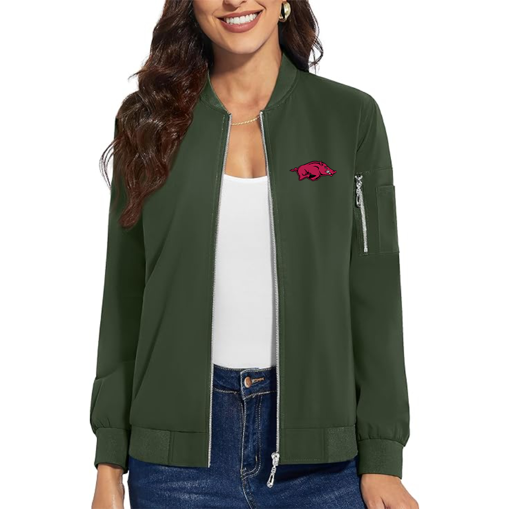 Women's   Arkansas Razorbacks Premium Bomber Jacket with Polished Detailing and Functional Sleeve Pocket Modern Luxury Outerwear