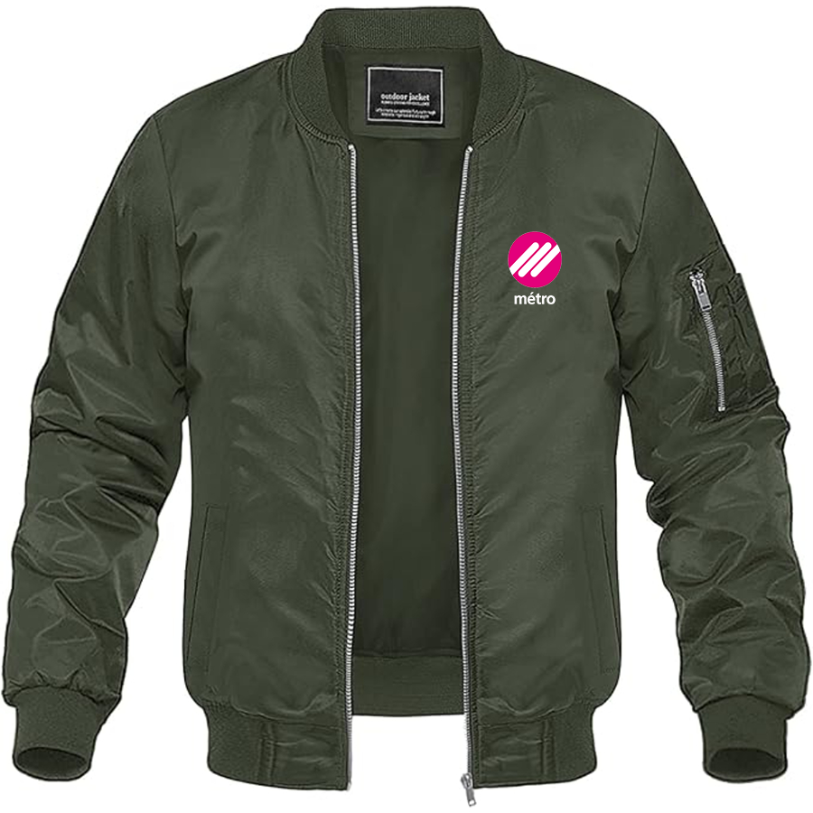 Men's Lausanne Métro Logo Lightweight Bomber Jacket Windbreaker Softshell Varsity Jacket Coat