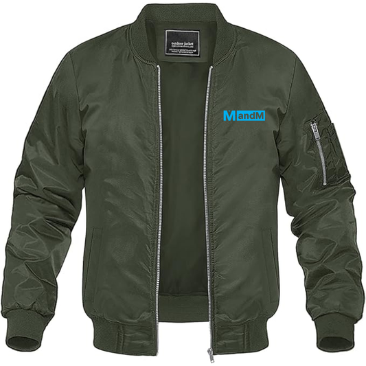 Men's MandM Logo Lightweight Bomber Jacket Windbreaker Softshell Varsity Jacket Coat
