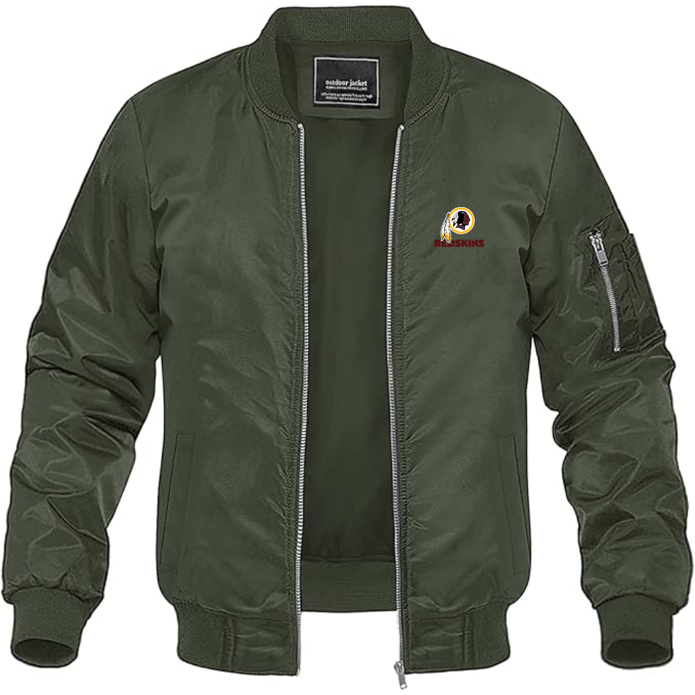 Men's Washington Redskins Logo Lightweight Bomber Jacket Windbreaker Softshell Varsity Jacket Coat
