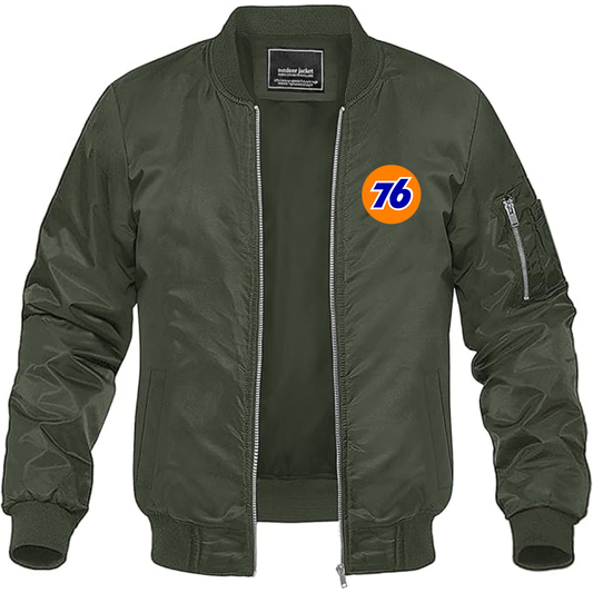 Men's 76 Gas Station Lightweight Bomber Jacket Windbreaker Softshell Varsity Jacket Coat