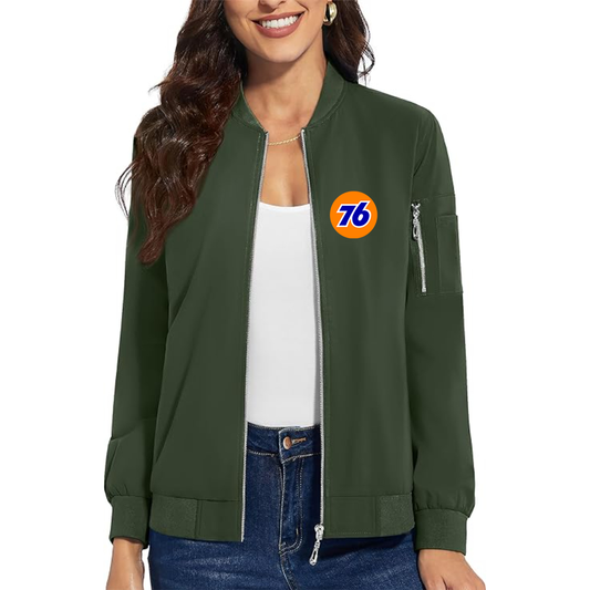Women's 76 Gas Station  Premium Bomber Jacket with Polished Detailing and Functional Sleeve Pocket Modern Luxury Outerwear