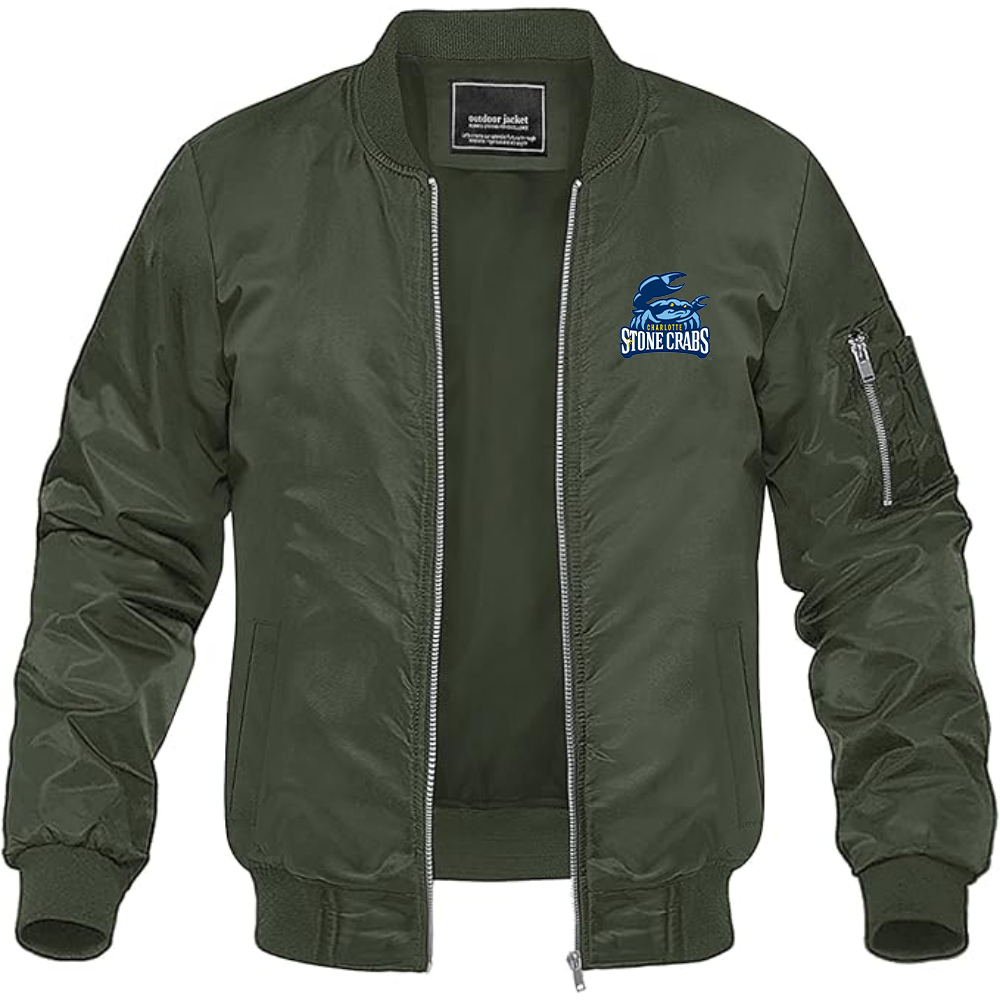 Men's Charlotte Stone Crabs Logo Lightweight Bomber Jacket Windbreaker Softshell Varsity Jacket Coat