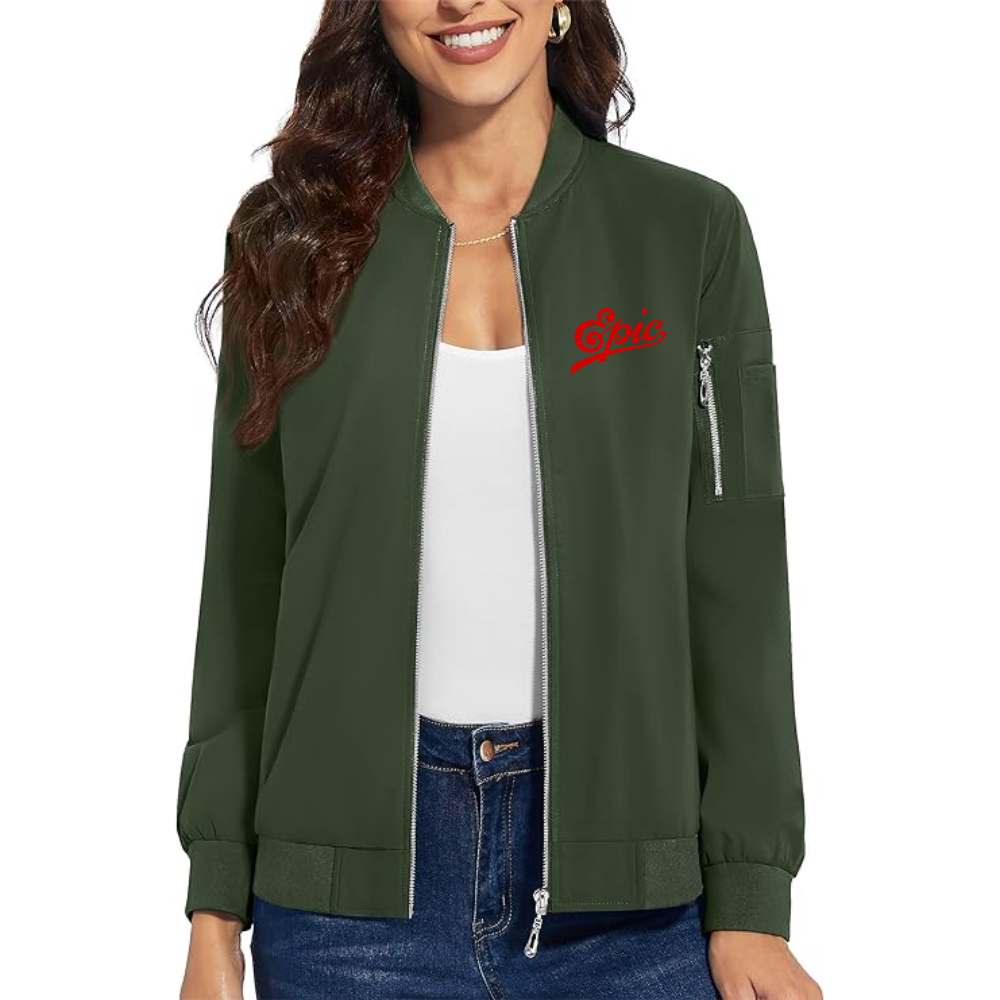 Women's Epic Records Premium Bomber Jacket with Polished Detailing and Functional Sleeve Pocket Modern Luxury Outerwear