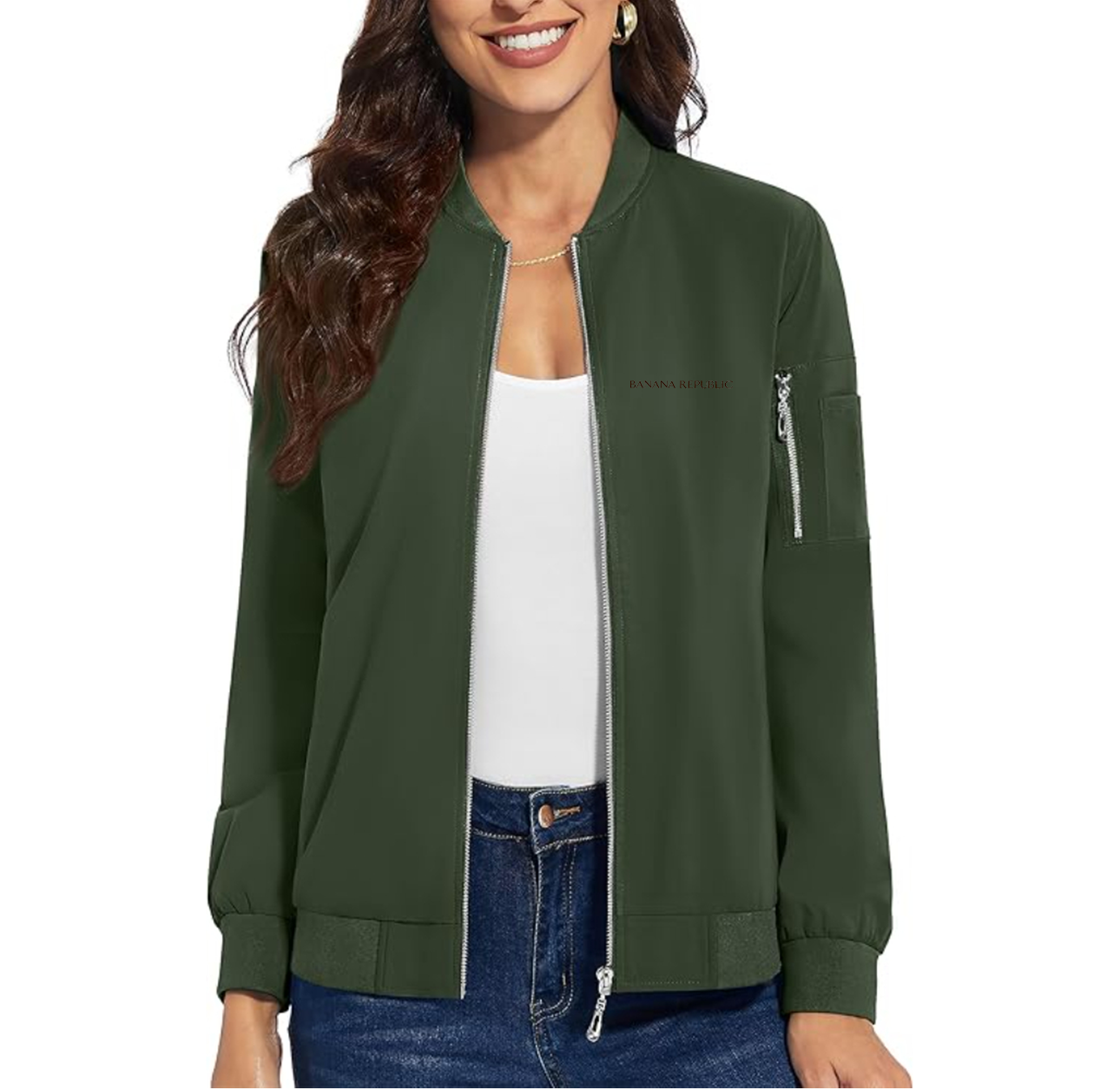 Women's Banana Republic Premium Bomber Jacket with Polished Detailing and Functional Sleeve Pocket Modern Luxury Outerwear