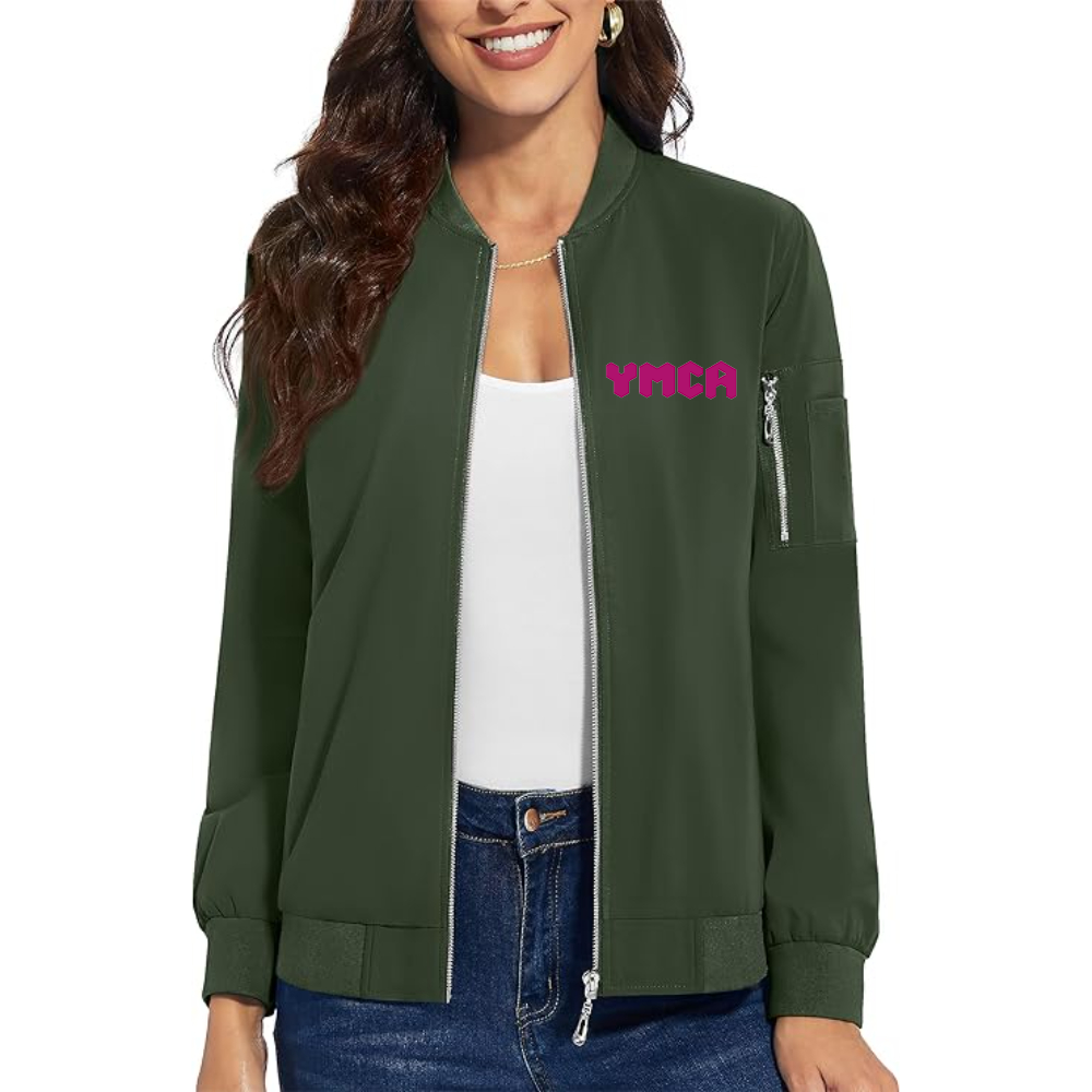 Women's YMCA Mauve Premium Bomber Jacket with Polished Detailing and Functional Sleeve Pocket Modern Luxury Outerwear
