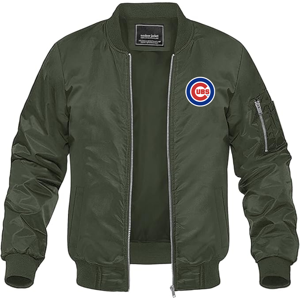 Men's Chicago Cubs Logo Lightweight Bomber Jacket Windbreaker Softshell Varsity Jacket Coat