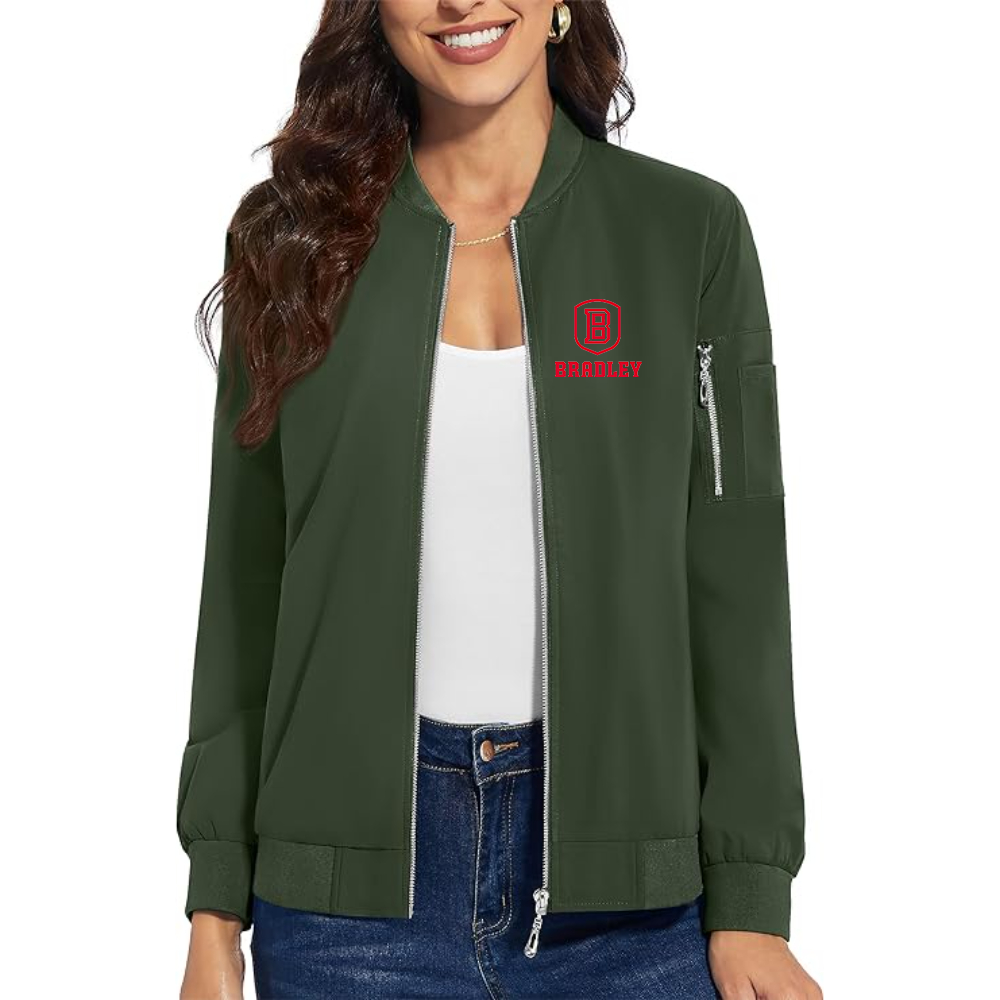 Women's Bradley Braves  Premium Bomber Jacket with Polished Detailing and Functional Sleeve Pocket Modern Luxury Outerwear