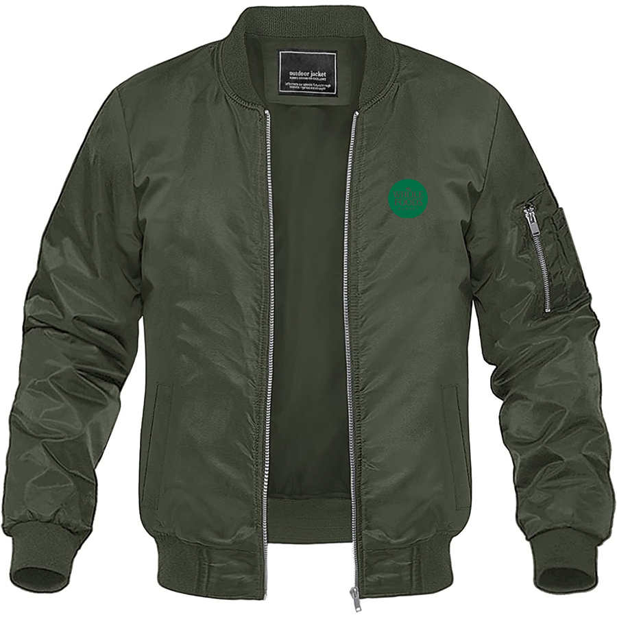 Men's Whole Foods Market Lightweight Bomber Jacket Windbreaker Softshell Varsity Jacket Coat