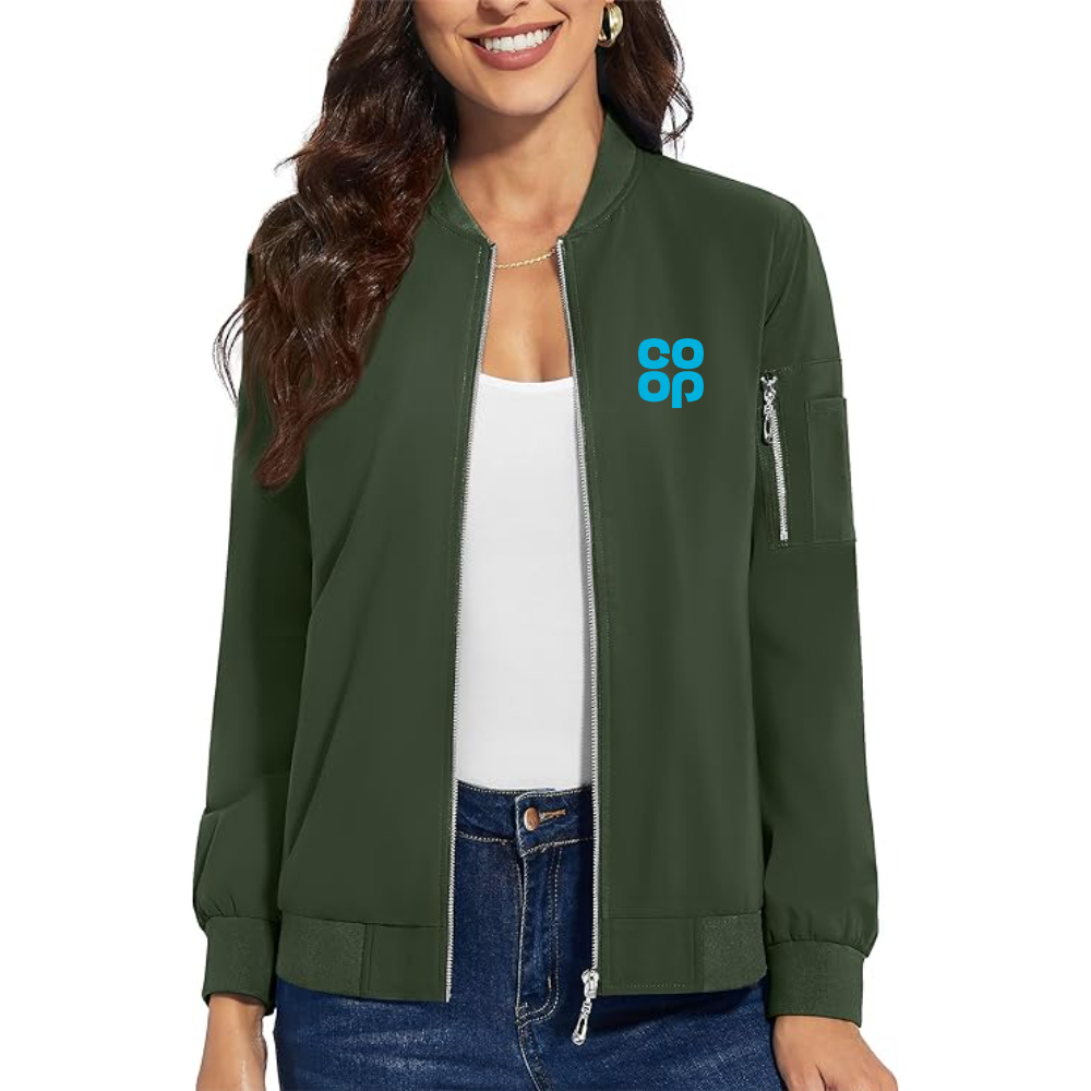 Women's  CoOp Premium Bomber Jacket with Polished Detailing and Functional Sleeve Pocket Modern Luxury Outerwear