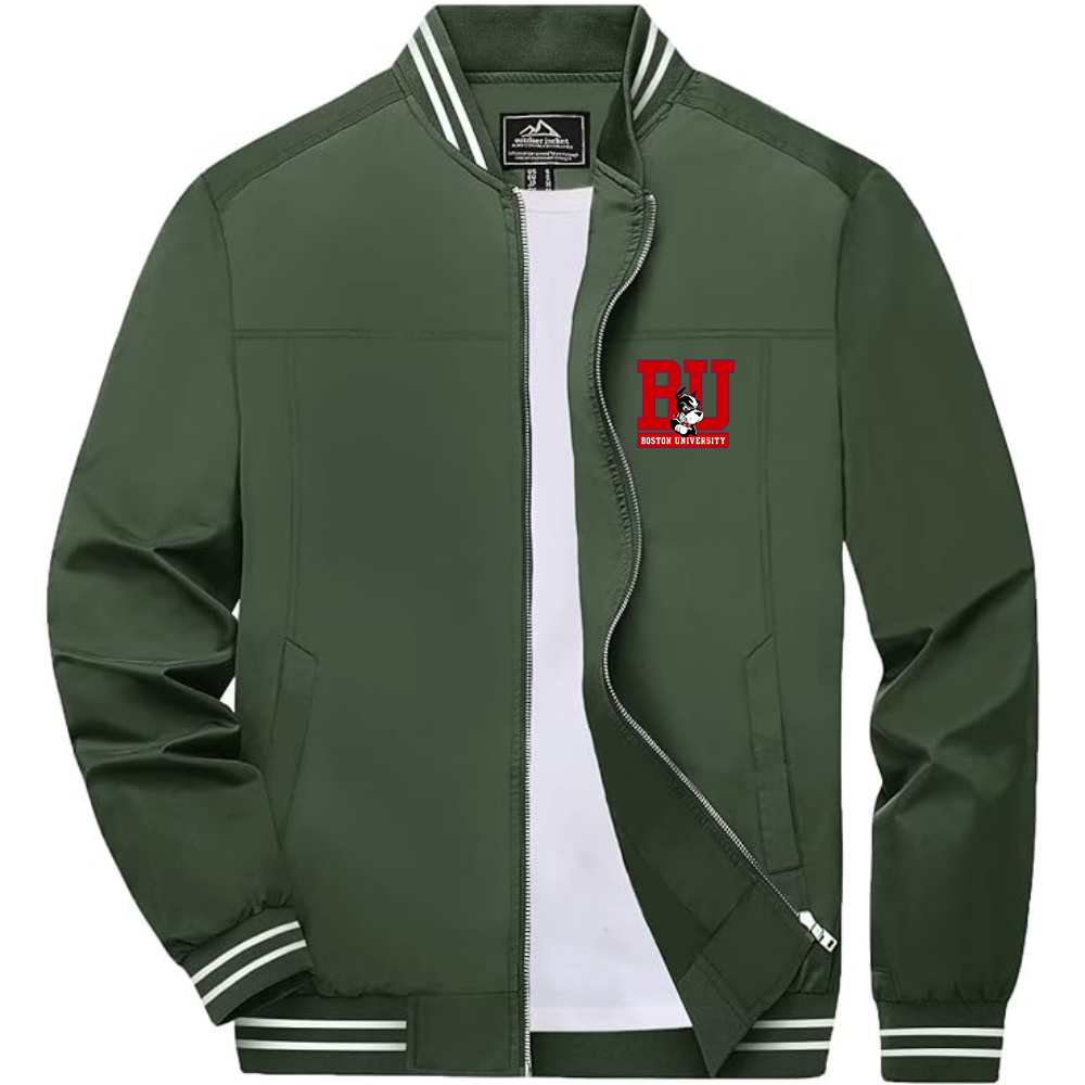 Men's Boston University Terriers Lightweight Zip-Up Bomber Jacket with Ribbed Collar and Cuffs Versatile Casual Outerwear