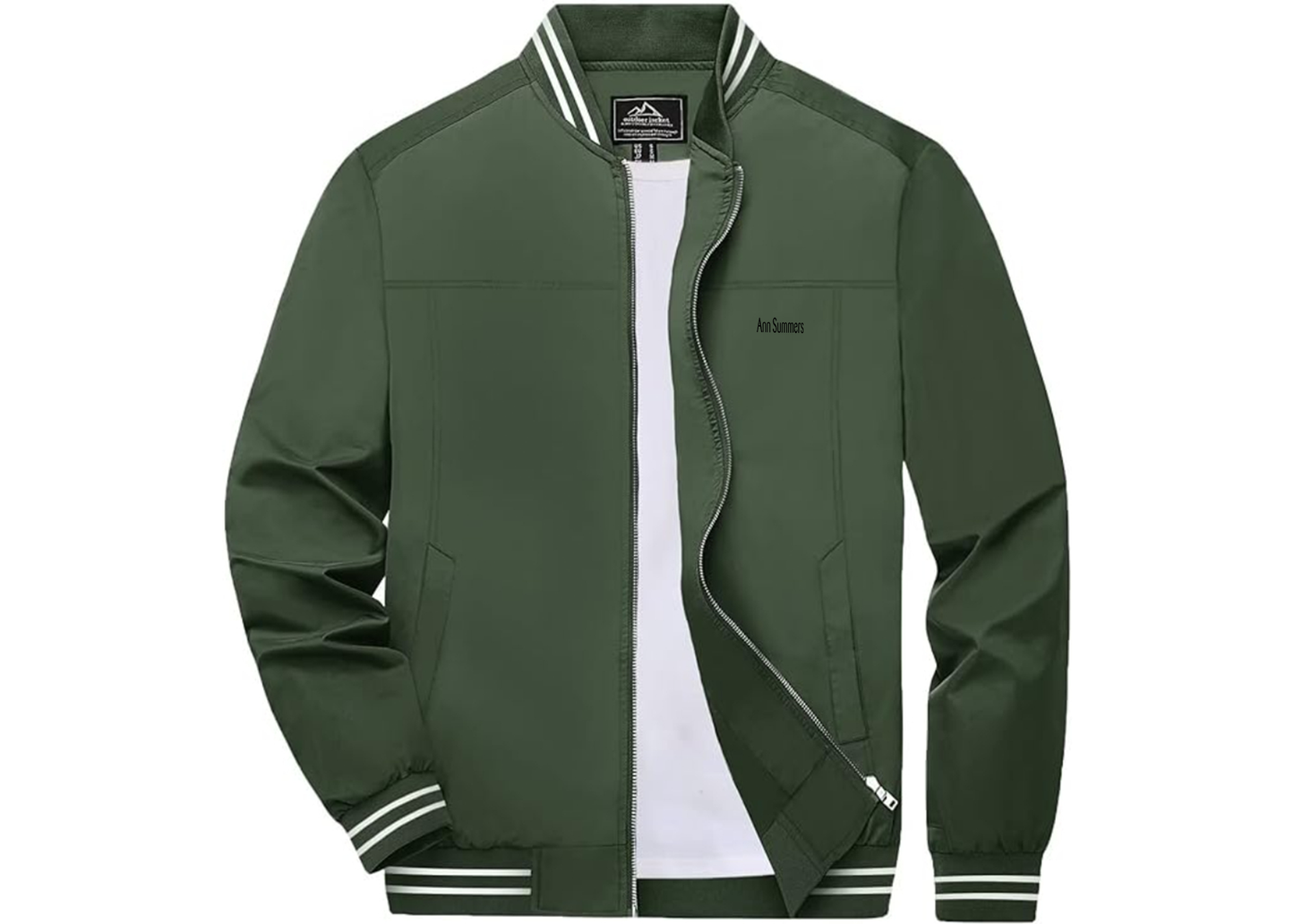 Men's Ann Summers Lightweight Zip-Up Bomber Jacket with Ribbed Collar and Cuffs Versatile Casual Outerwear