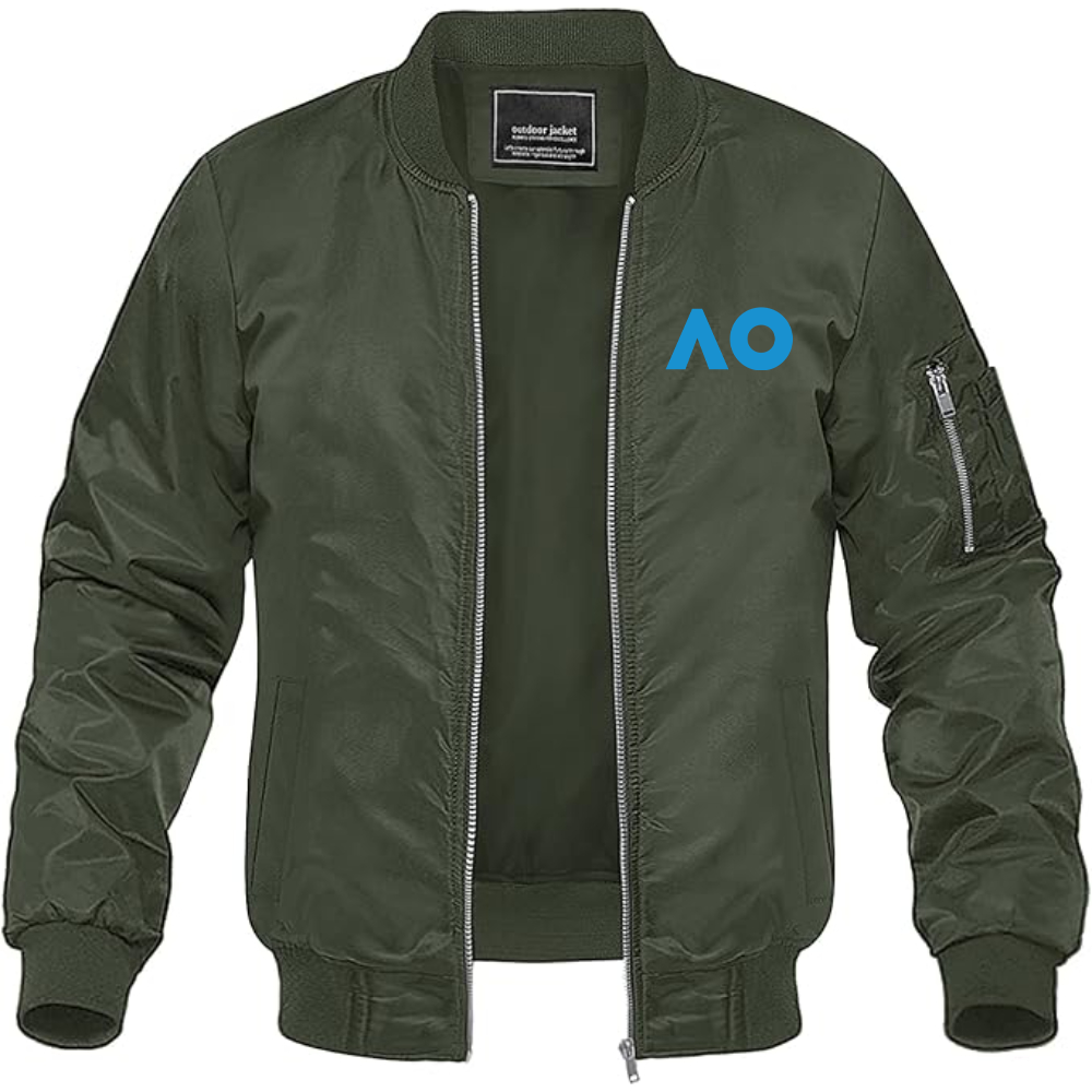 Men's Australian Open Logo Lightweight Bomber Jacket Windbreaker Softshell Varsity Jacket Coat