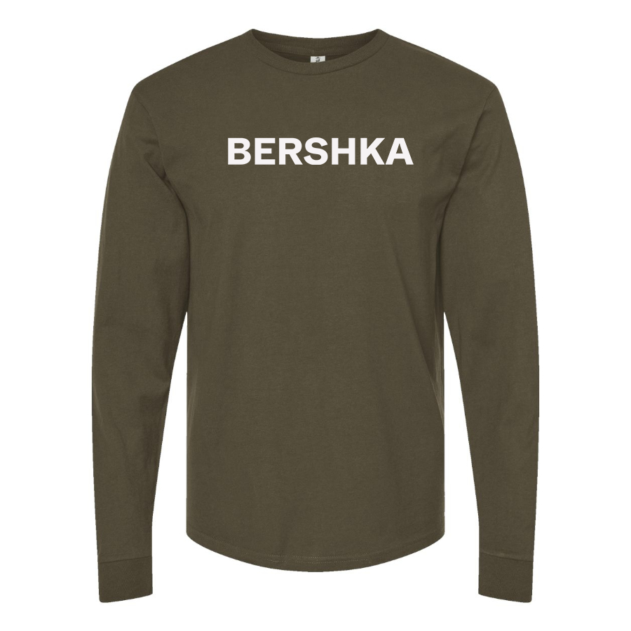 Men's Bershka Logo Cotton Long Sleeve T-Shirt