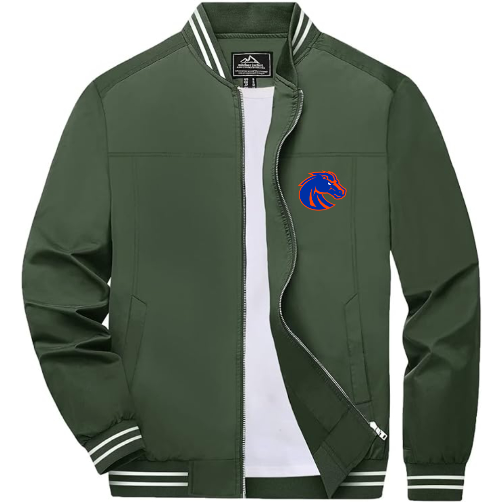 Men's Boise State Broncos  Lightweight Zip-Up Bomber Jacket with Ribbed Collar and Cuffs Versatile Casual Outerwear