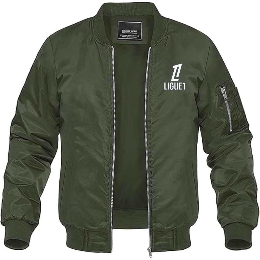Men's Ligue 1 Logo Lightweight Bomber Jacket Windbreaker Softshell Varsity Jacket Coat
