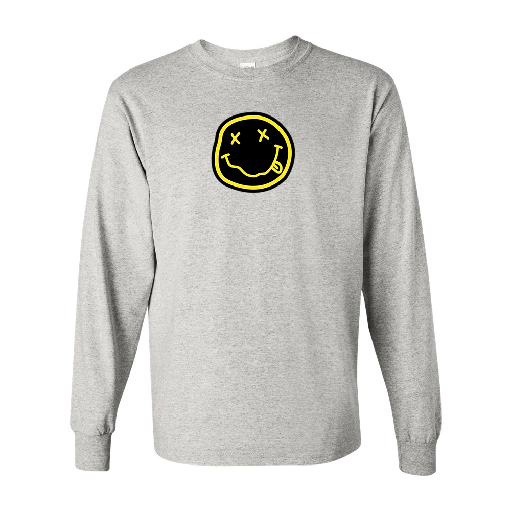Men's Nirvana Yellow and Black Face Gildan Heavy Cotton Long Sleeve T-Shirt