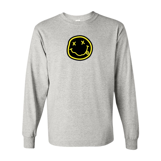 Men's Nirvana Yellow and Black Face Gildan Heavy Cotton Long Sleeve T-Shirt