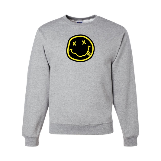 Men's Nirvana Yellow and Black Face JERZEES NuBlend Crewneck Sweatshirt
