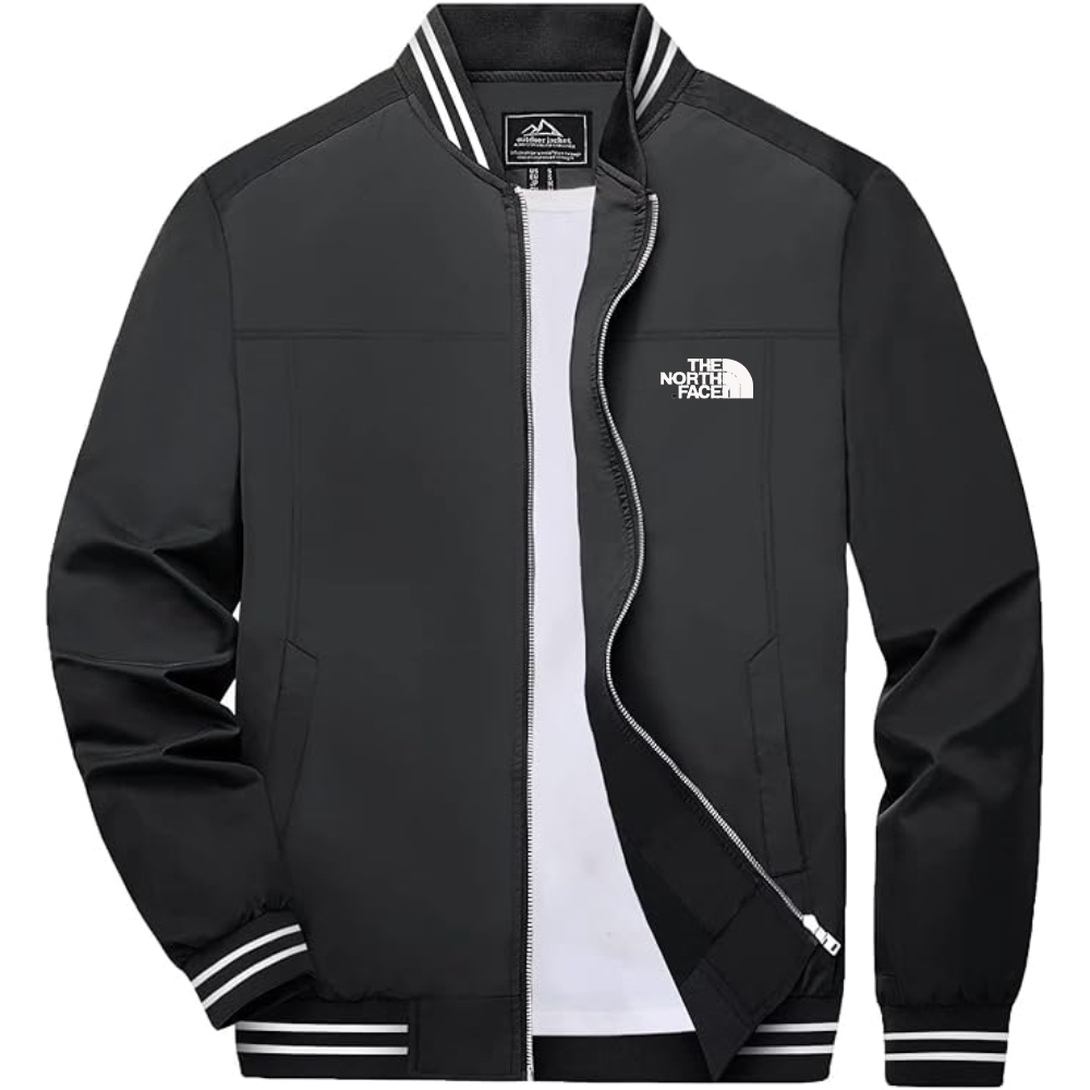 Men's  The North Face Black  Lightweight Zip-Up Bomber Jacket with Ribbed Collar and Cuffs Versatile Casual Outerwear