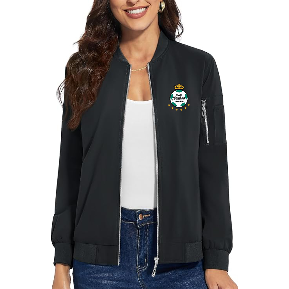 Women's Santos Laguna Soccer  Premium Bomber Jacket with Polished Detailing and Functional Sleeve Pocket Modern Luxury Outerwear