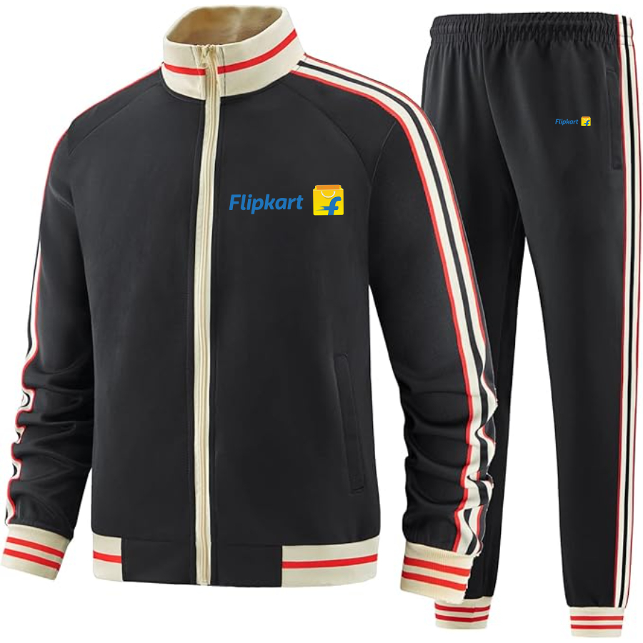 Men's  Flipkart Two Piece Designer Tracksuit with Bold Striped Accents and Zippered Front Elevated Athletic Wear