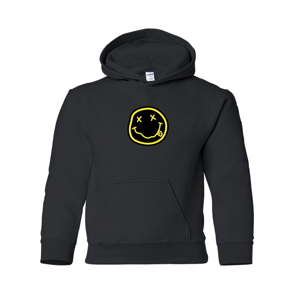 Youth Nirvana Yellow and Black Face Gildan Heavy Blend  Hooded Sweatshirt